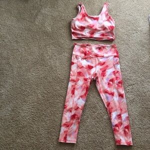Gaiam leggings and bra set tie dye peach l xl pockets shelf bra